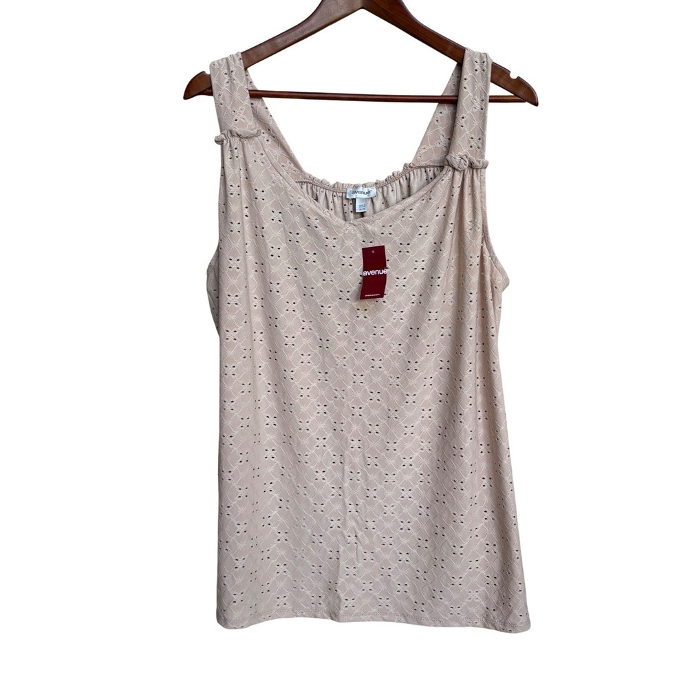 NWT Avenue Pink Eyelet Sleeveless Tank Top Plus Size 18/20 Square Neck 4478